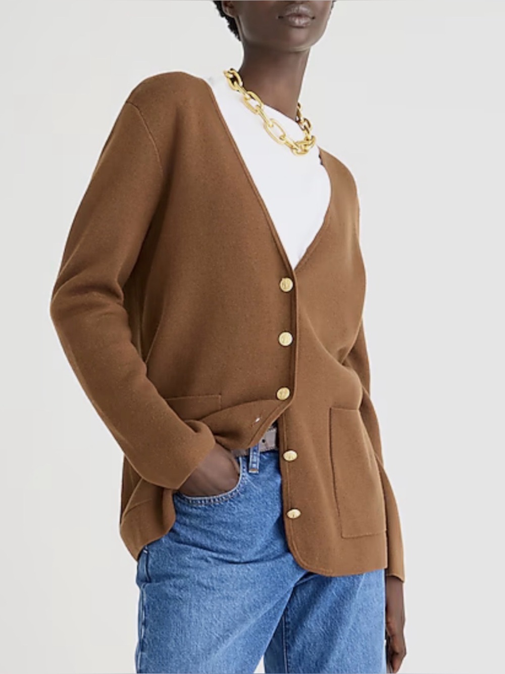 J Crew Giselle Wool Blend Classic Brown Cardigan Sweater Size XL Academia Chic